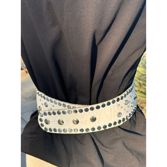 Sheila Kaufman, White, Leather, Crystal and Stud embellished Wide Belt, 1980s main image 8